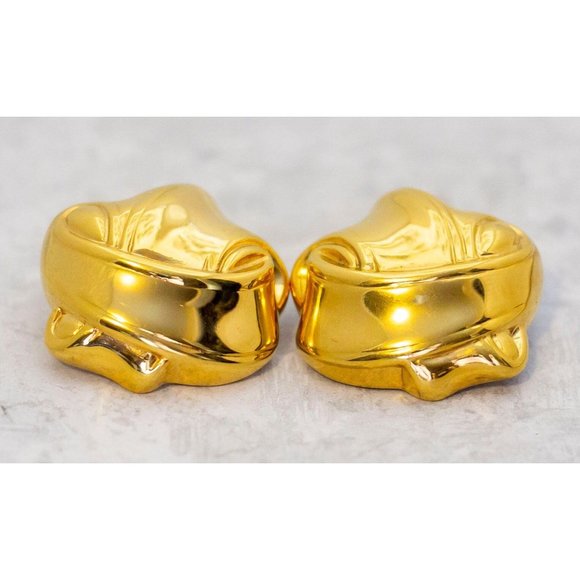 Vintage Gold Tone Abstract Mid Century Clip On Earrings - CF1 - Picture 2 of 3